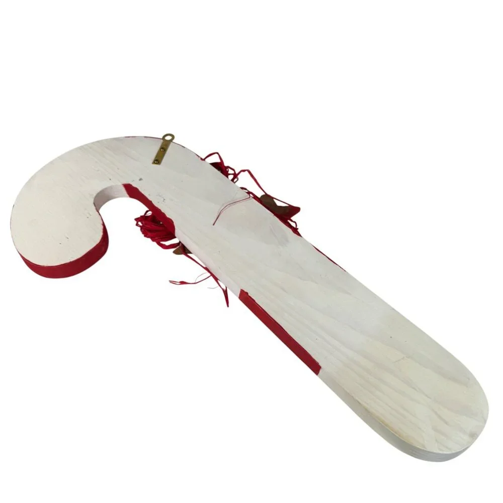 Handmade Wooden Candy Cane Wall Decor With Red Ribbon & Star Ornament